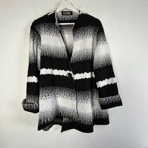 Pure Essence Womens Crinkle Textured Striped Button-Front Swing Jacket Black